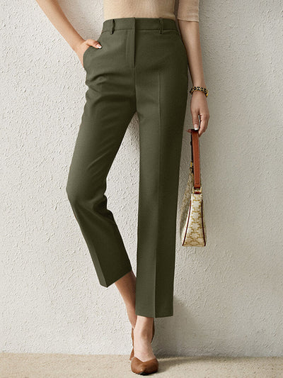 Solid Pocket Casual Zip Tailored Pants For Women