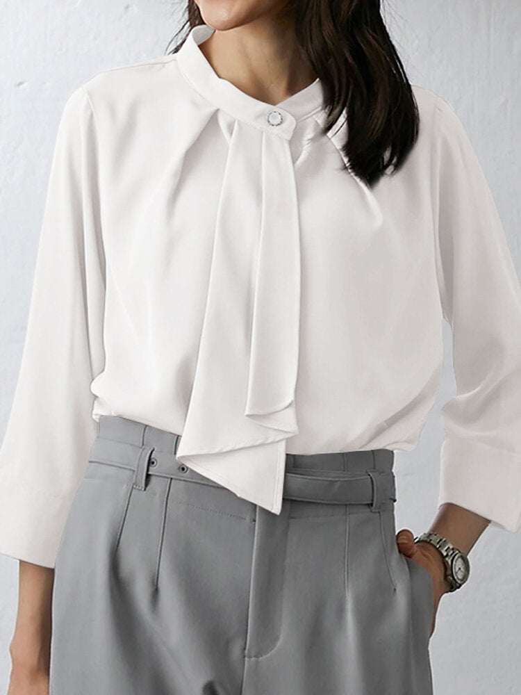 Solid Ruffle Slit 3/4 Sleeve Blouse For Women