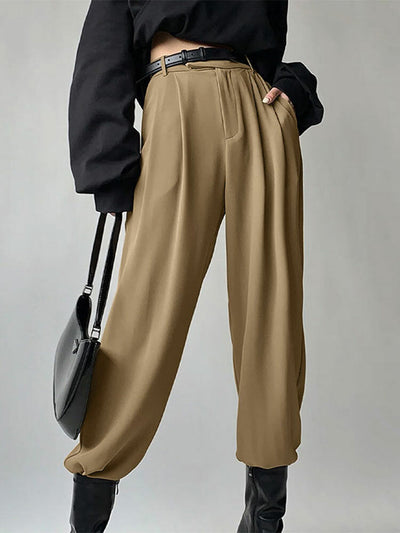 Solid Pocket Elastic Waist Back Pants For Women