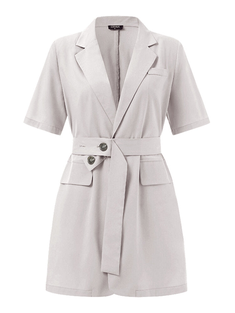 Tie Solid Color Side Pocket Half Sleeve Casual Blazer