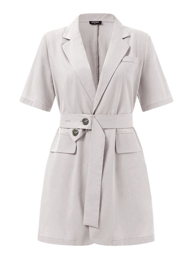 Tie Solid Color Side Pocket Half Sleeve Casual Blazer