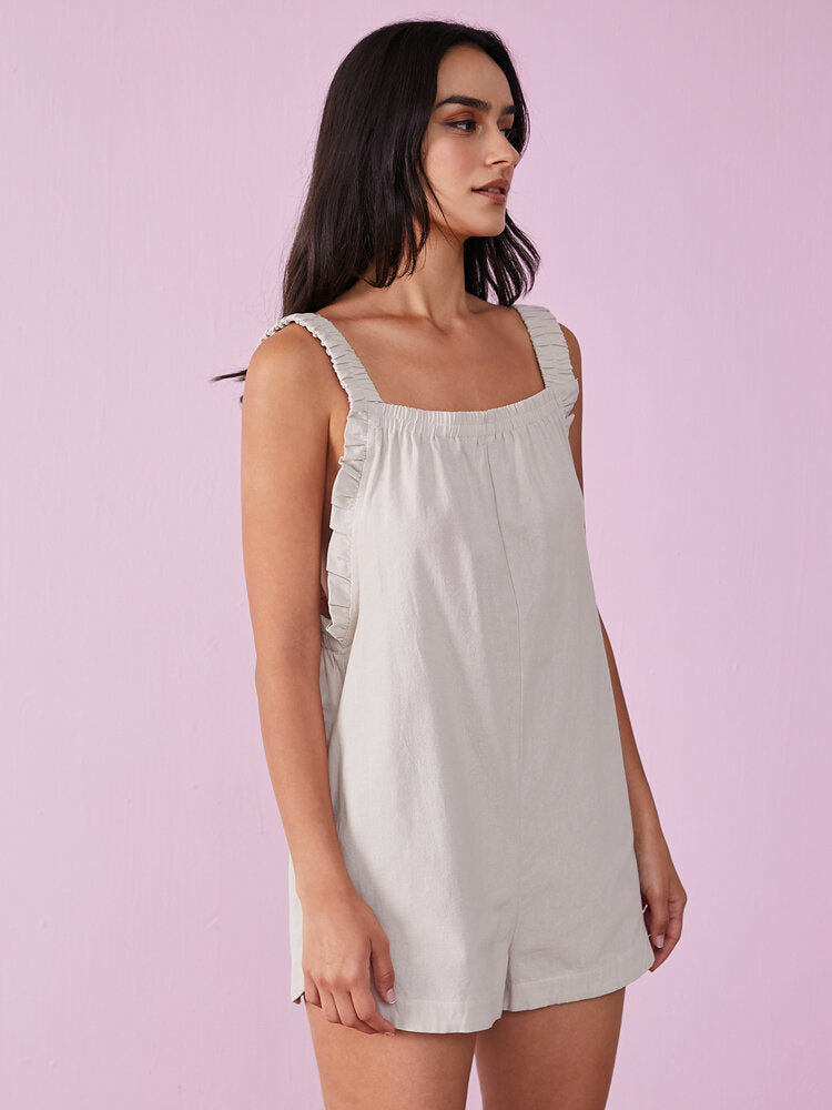 Solid Ruffle Strap Sleeveless Pocket Casual Short s Women Jumpsuits