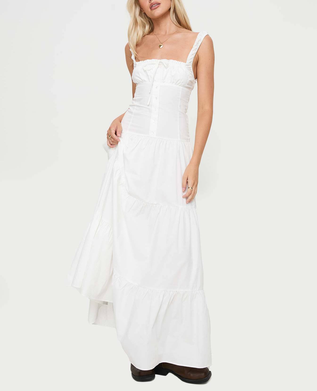 White Maxi Cotton Dress For Women