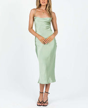 Imported Satin Green Midi Dress For Women