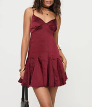 Burgundy Valentine Mini Dress Made from Satin for Women