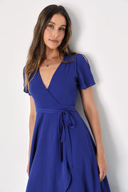 Rise to the Occasion Royal Blue Wrap Midi Dress