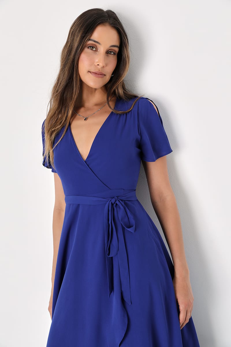 Rise to the Occasion Royal Blue Wrap Midi Dress