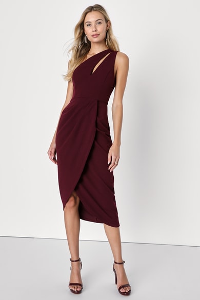 Hot Pink One-Shoulder Asymmetrical Cutout Dress