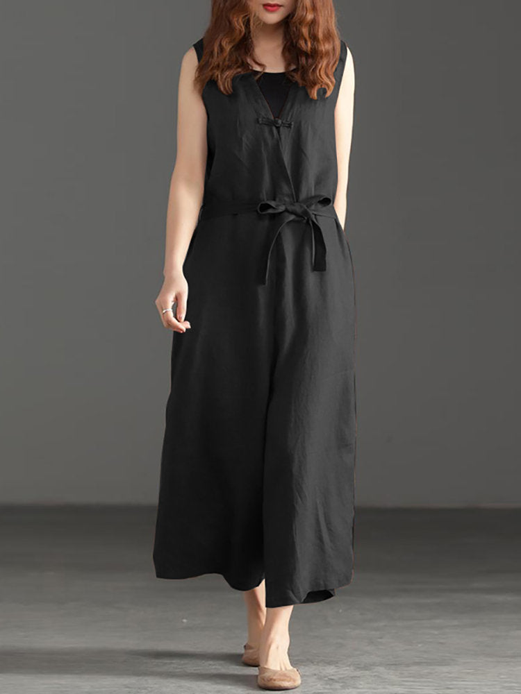 Women V-neck Belted Flare Overalls Jumpsuits