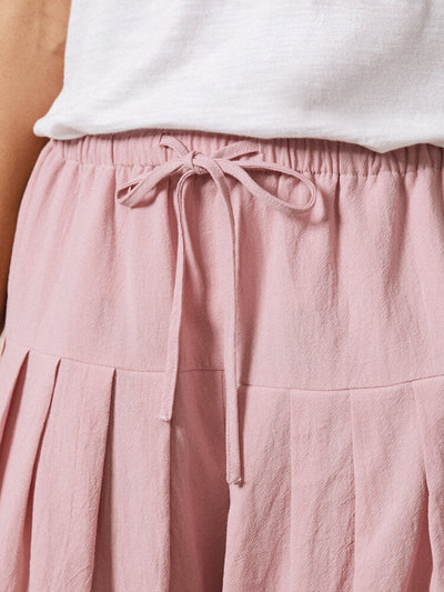 Solid Color Pleated Drawstring Elastic Waist Casual Pants With Pocket