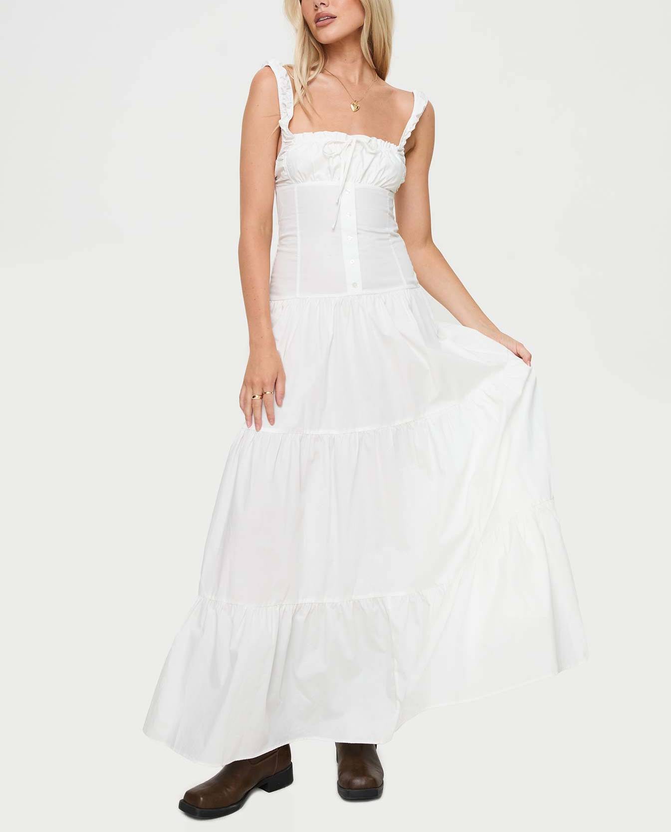 White Maxi Cotton Dress For Women