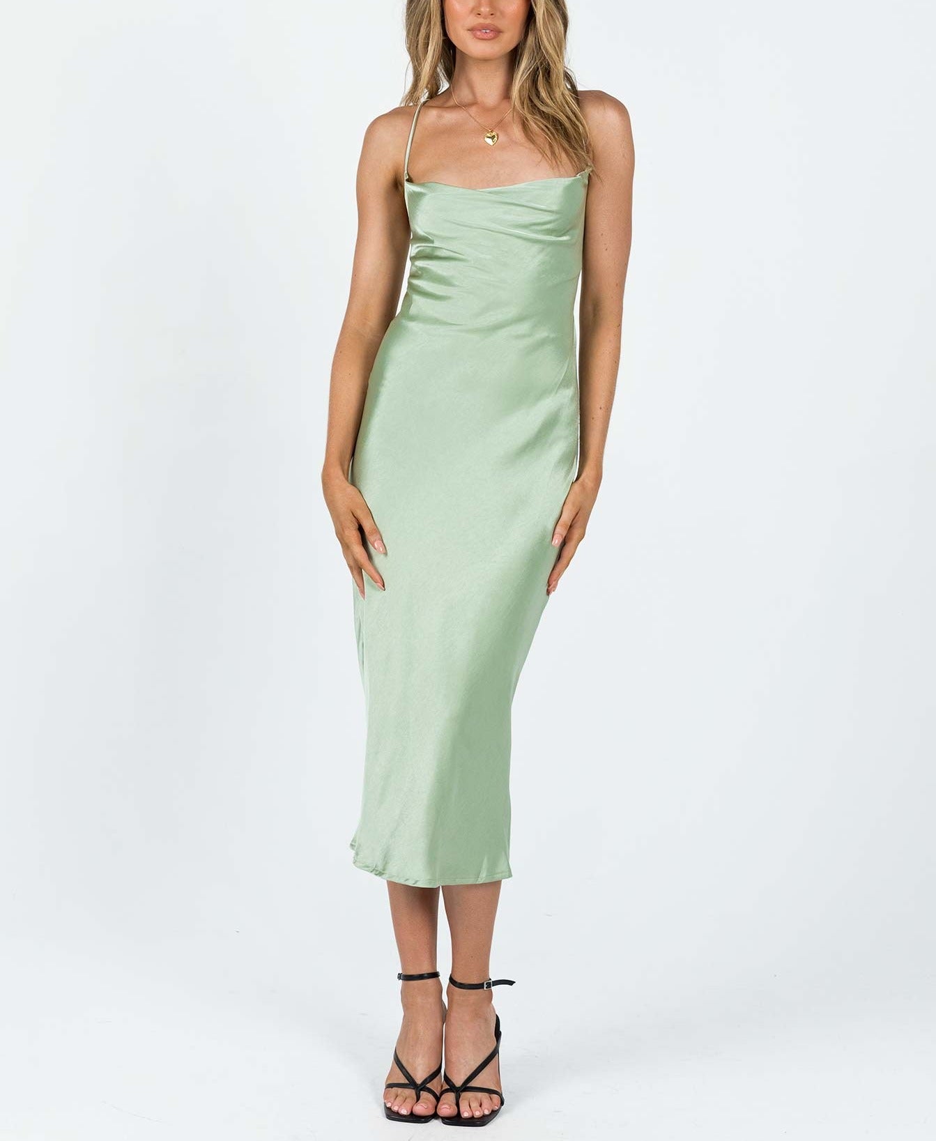 Imported Satin Green Midi Dress For Women