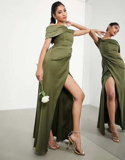 Bridesmaid Satin Wrap Maxi Dress