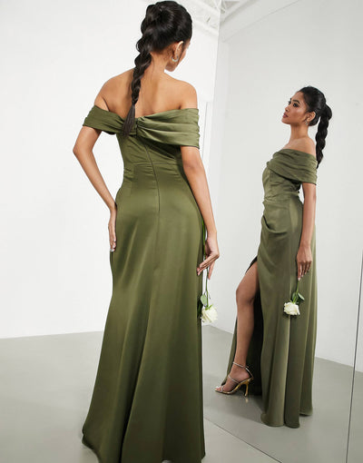 Bridesmaid Satin Wrap Maxi Dress