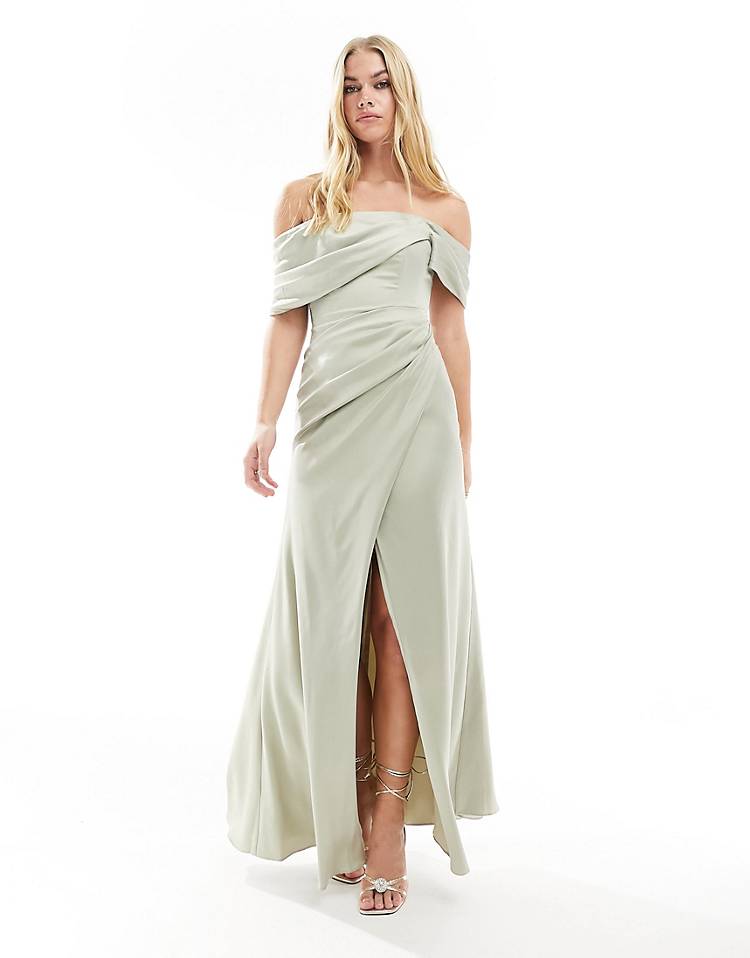 Bridesmaid Satin Wrap Maxi Dress