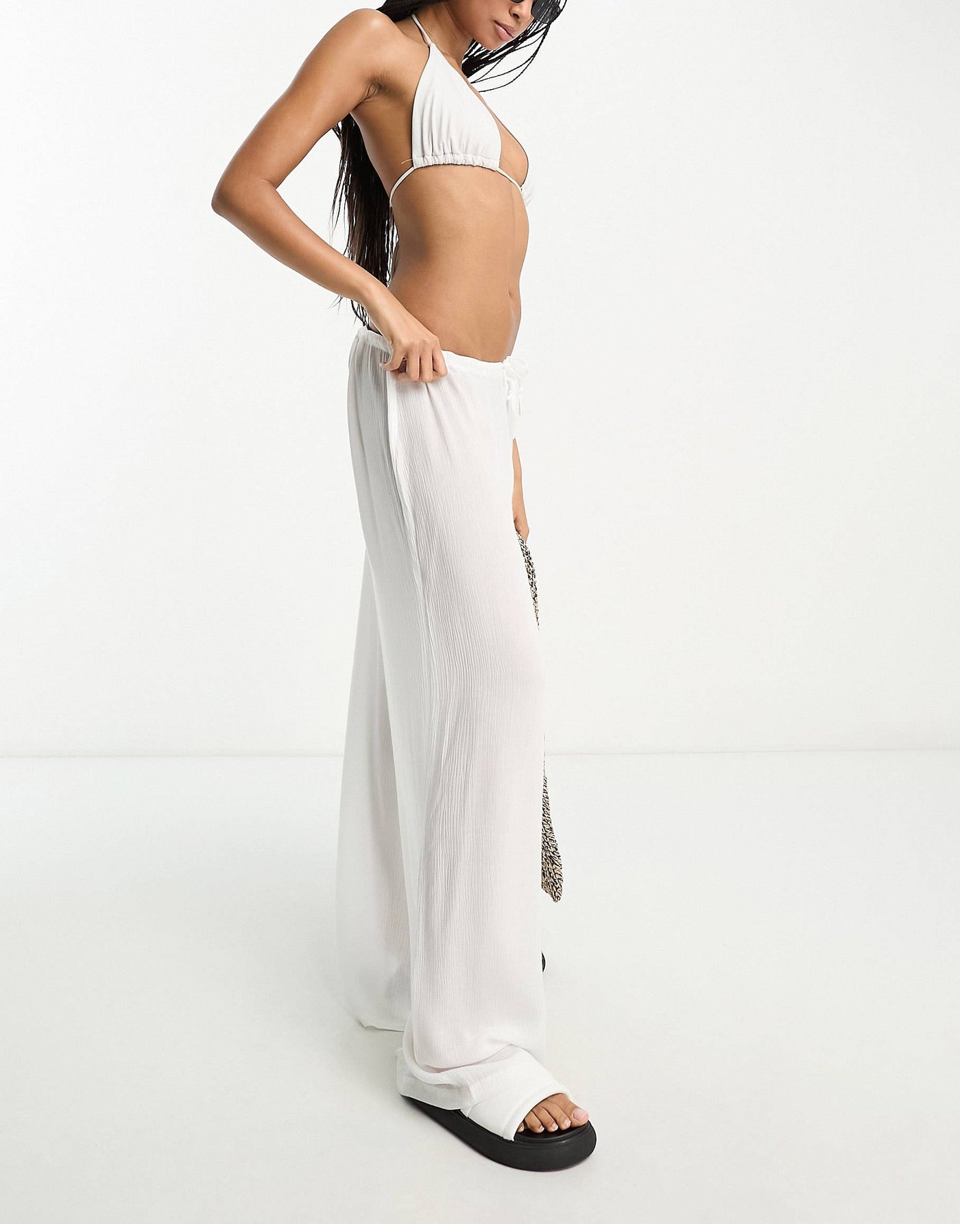 Drawstring palazzo beach pants in black