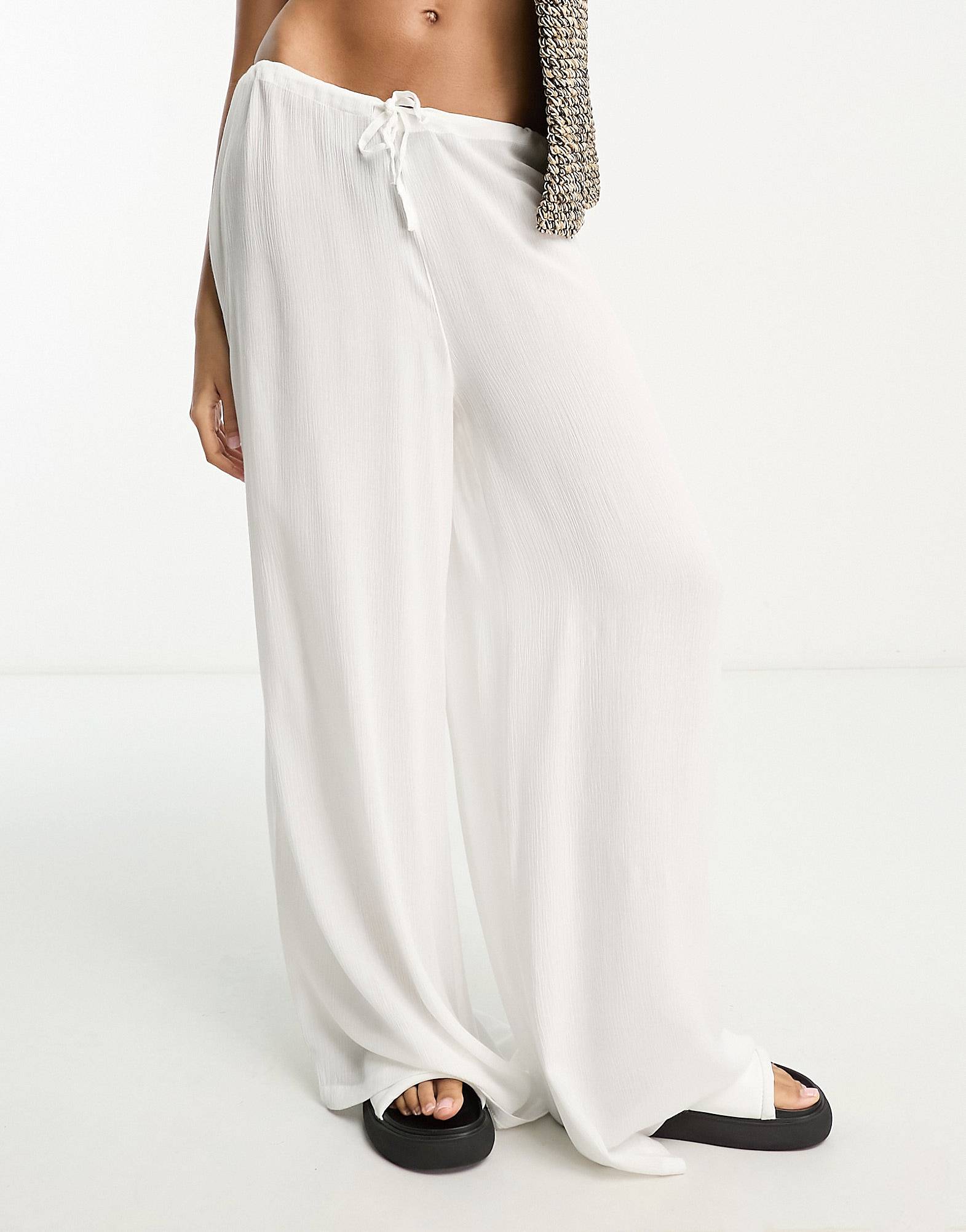 Drawstring palazzo beach pants in black
