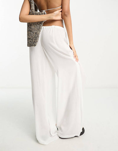Drawstring palazzo beach pants in black