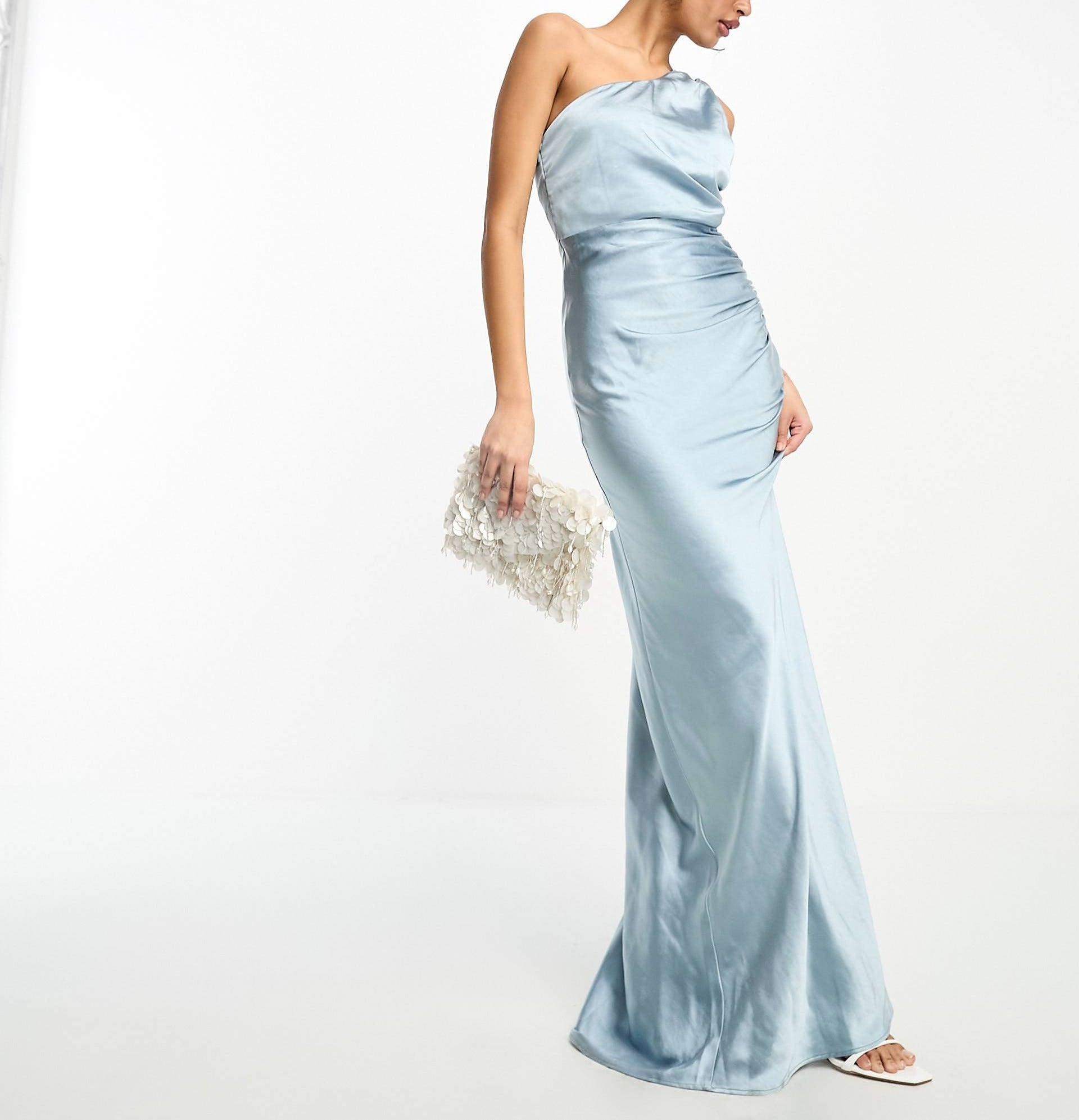 One Shoulder Satin Maxi Bridesmaid Dress