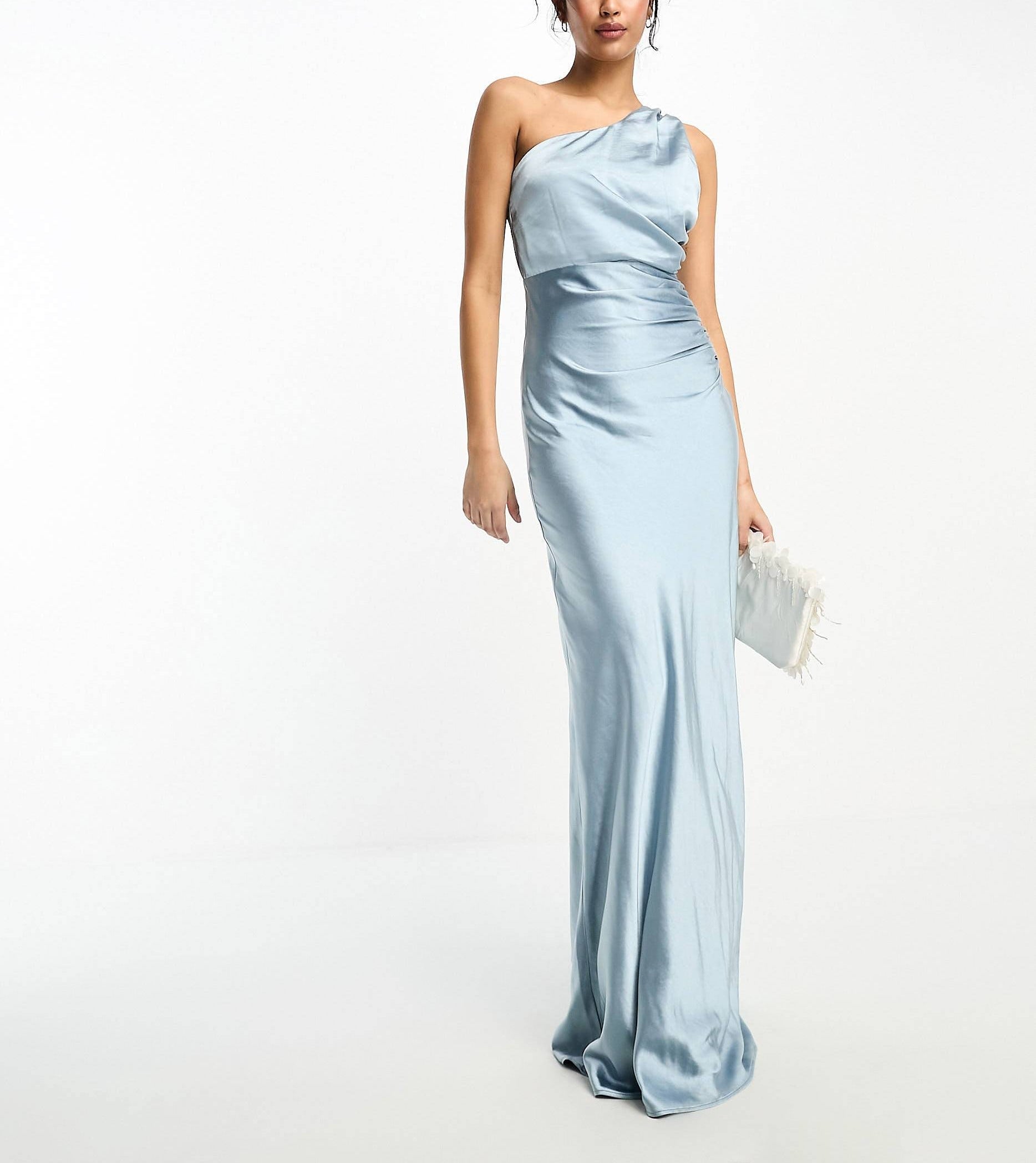 One Shoulder Satin Maxi Bridesmaid Dress