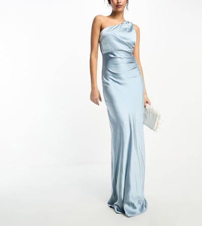 One Shoulder Satin Maxi Bridesmaid Dress
