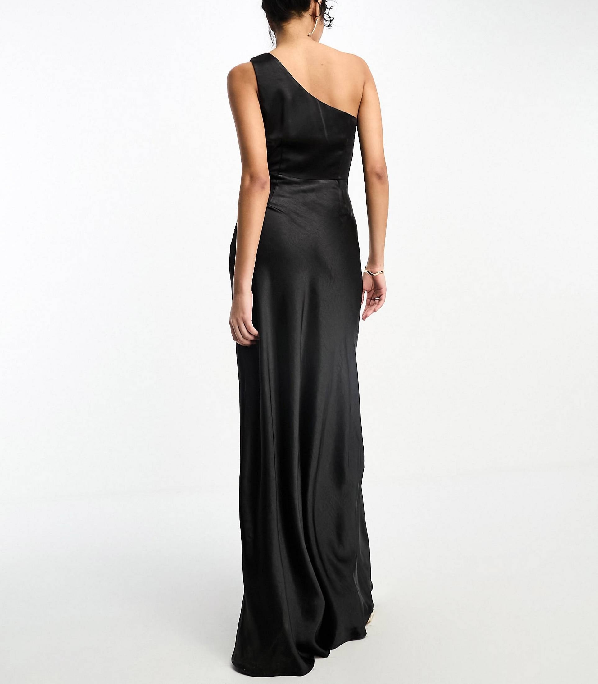 One Shoulder Satin Maxi Bridesmaid Dress