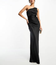 One Shoulder Satin Maxi Bridesmaid Dress