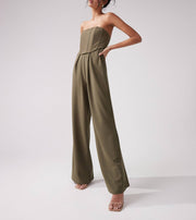 Bandeau corset wide leg jumpsuit in khaki for Women