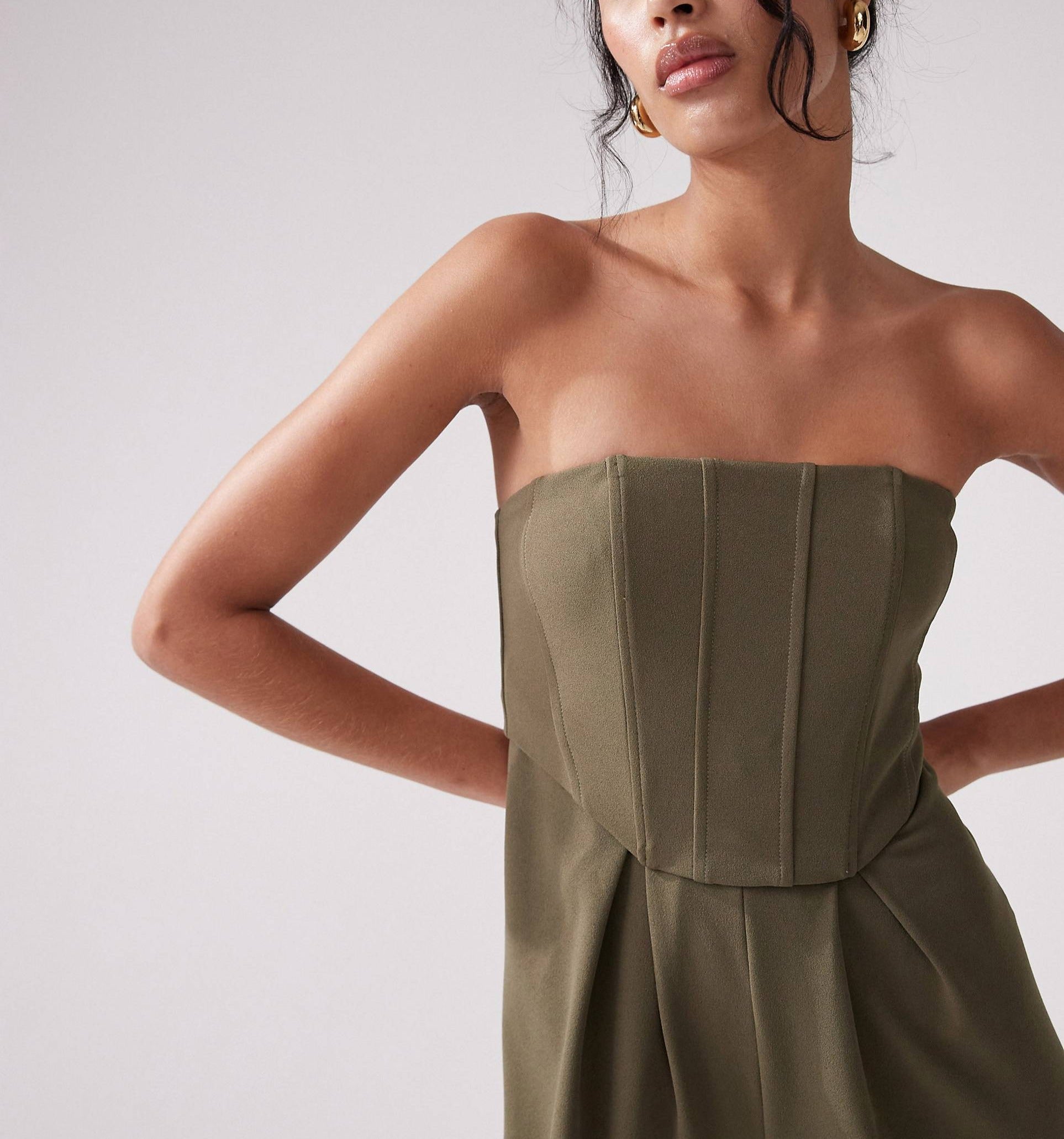 Bandeau corset wide leg jumpsuit in khaki for Women