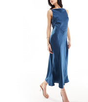 Satin Midi Dress with Cowl Back