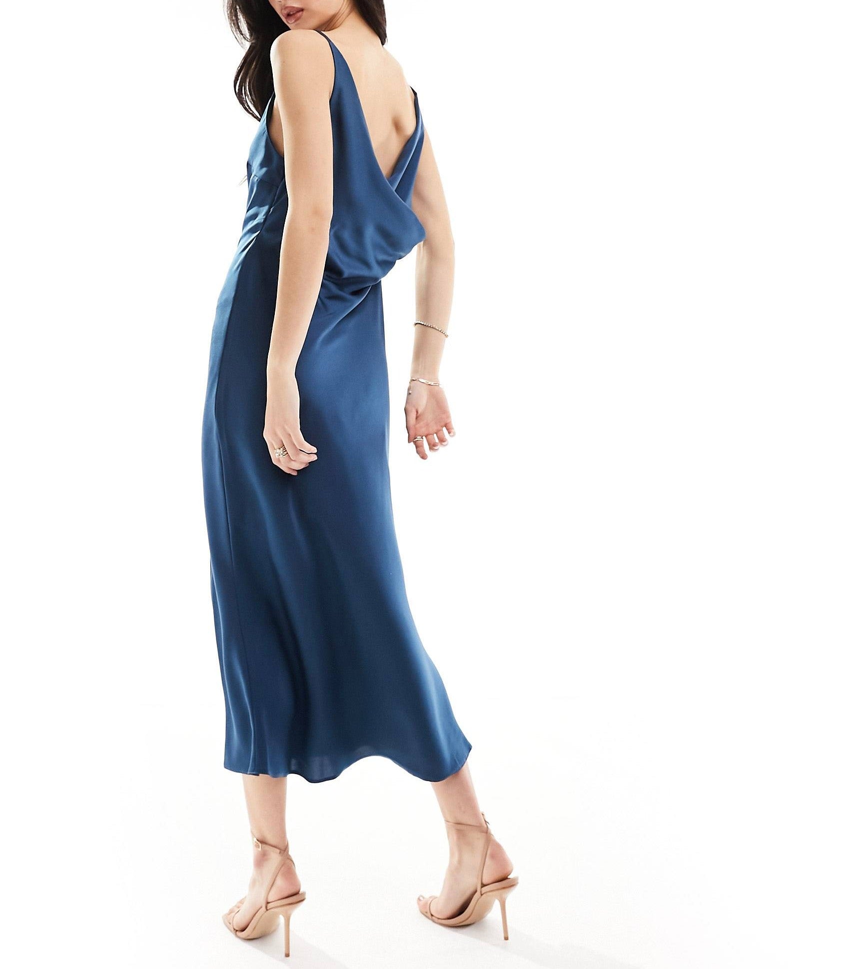 Satin Midi Dress with Cowl Back
