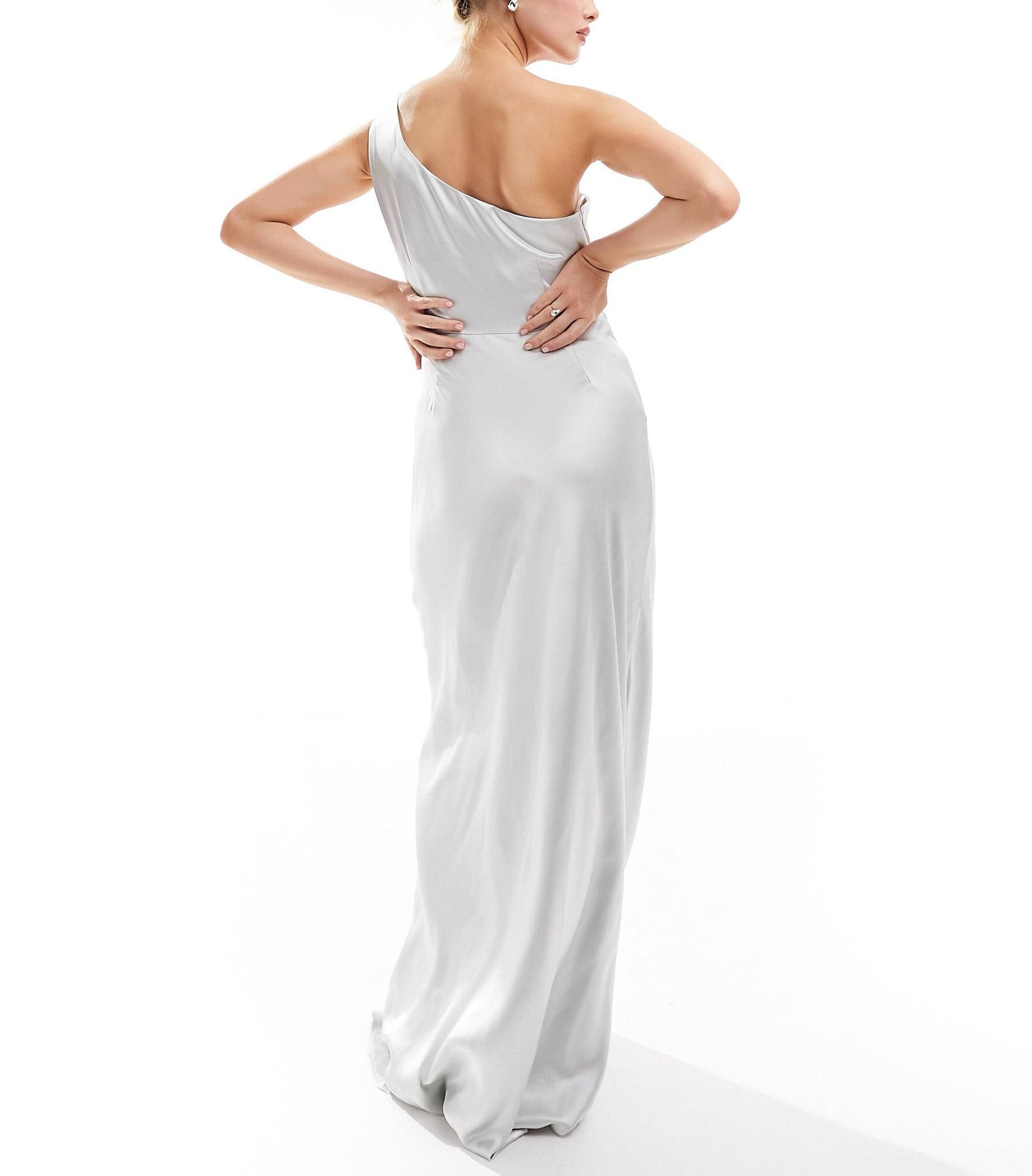 One Shoulder Satin Maxi Bridesmaid Dress