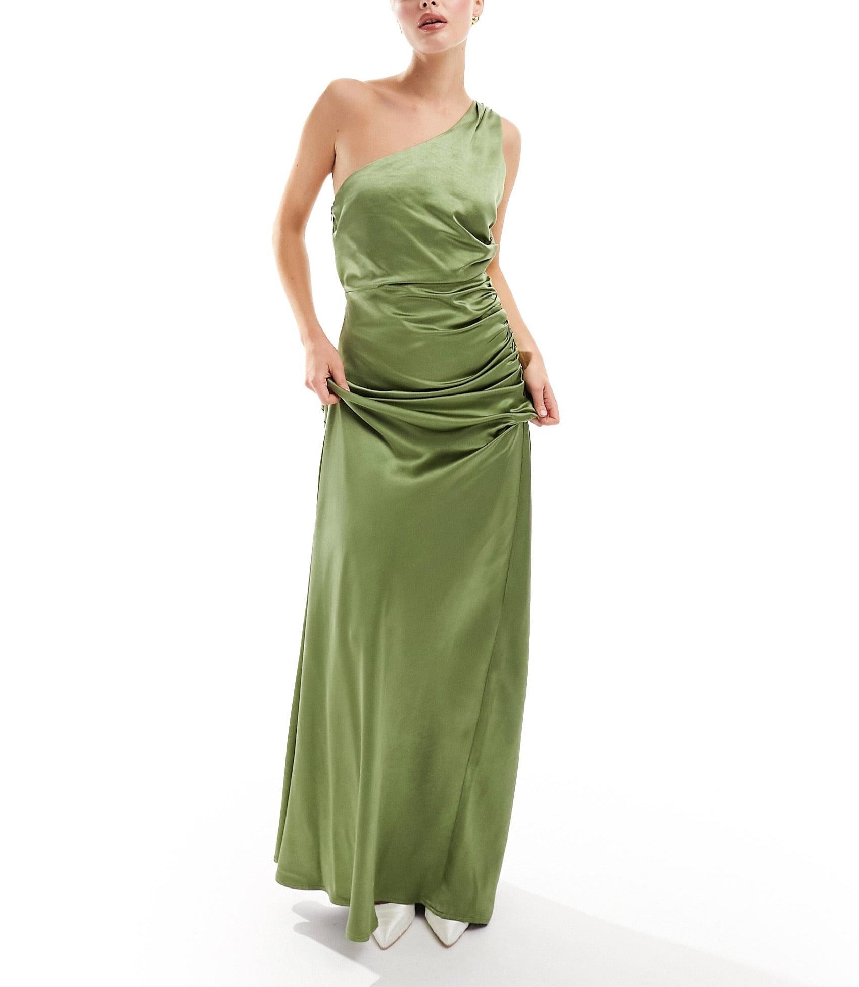 One Shoulder Satin Maxi Bridesmaid Dress