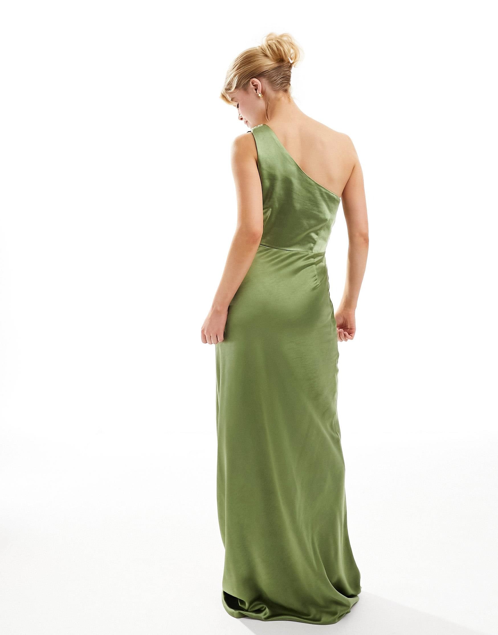 One Shoulder Satin Maxi Bridesmaid Dress