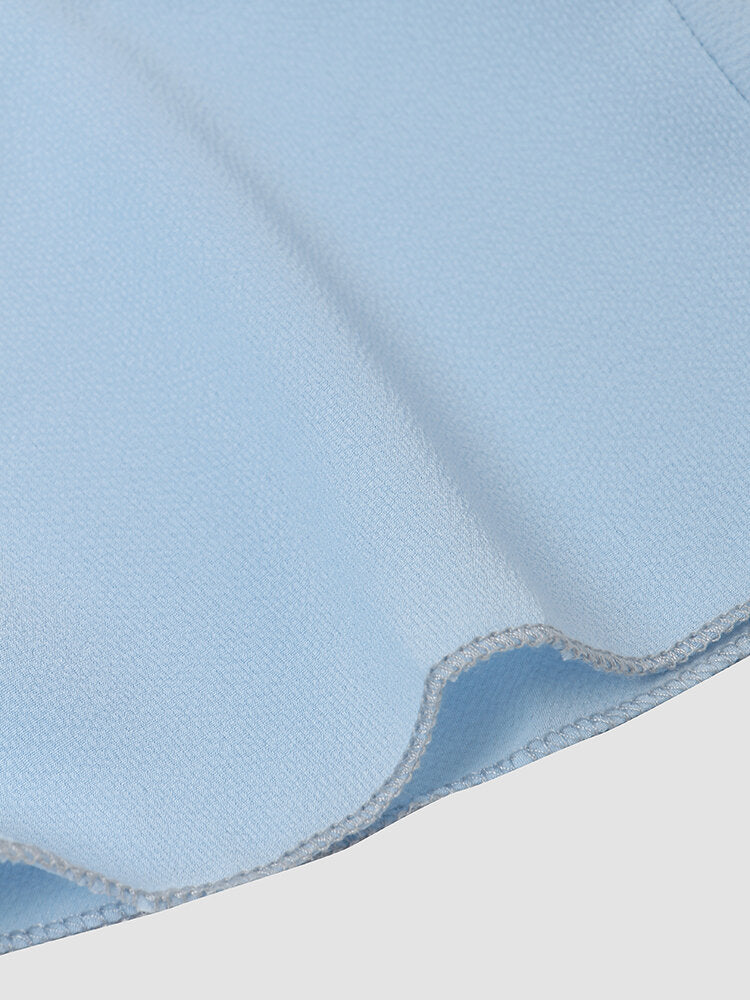 Solid Ruffle Short Sleeve Wrap V-neck Belt  Women Dress