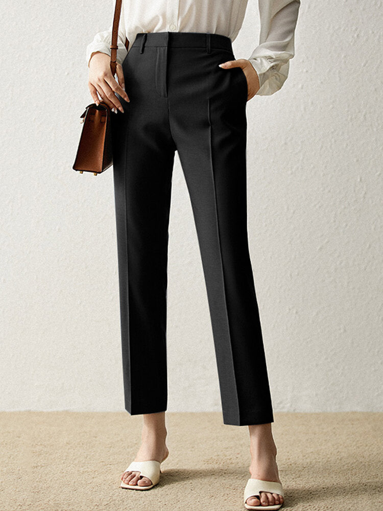 Solid Pocket Casual Zip Tailored Pants For Women