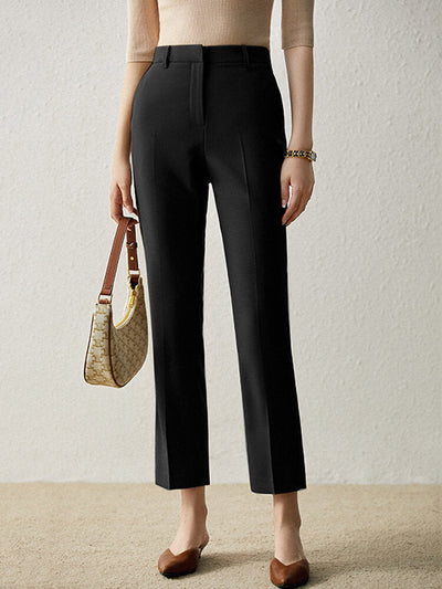 Solid Pocket Casual Zip Tailored Pants For Women