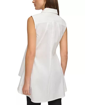 Solid Sleeveless Seamed Tunic Top