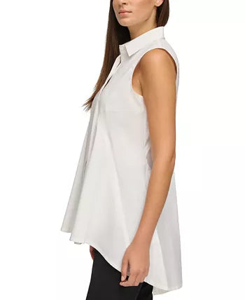 Solid Sleeveless Seamed Tunic Top