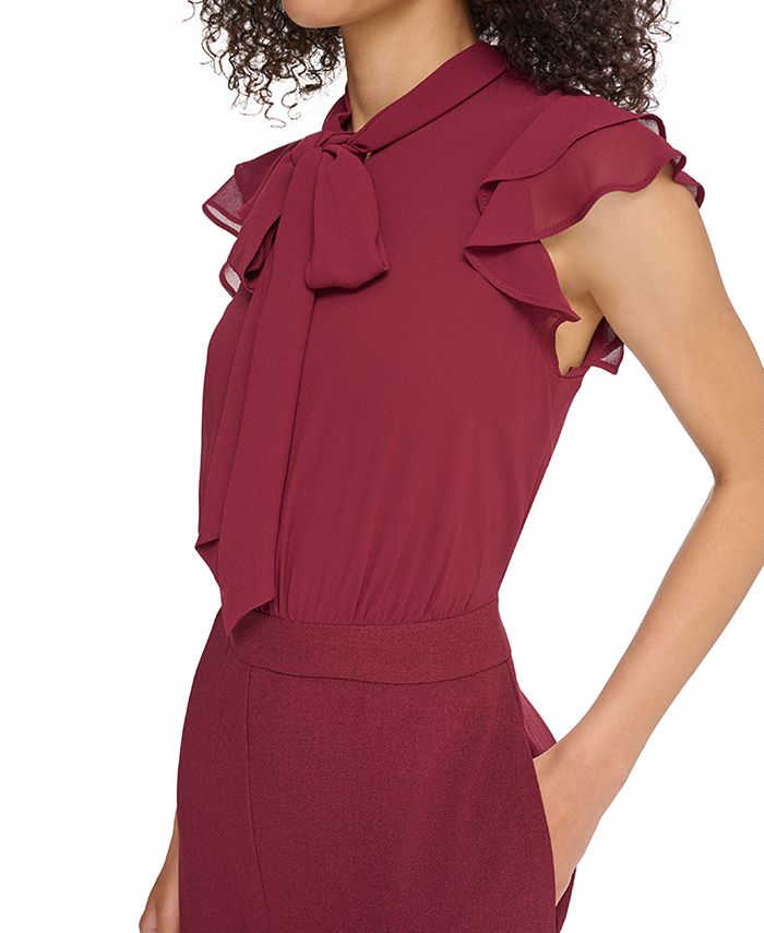 Tie-Neck Flutter-Sleeve  Women Jumpsuits