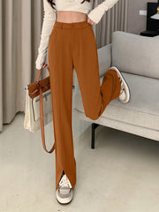 Solid High Waist Pocket Double Slit Hem Tailored Pants