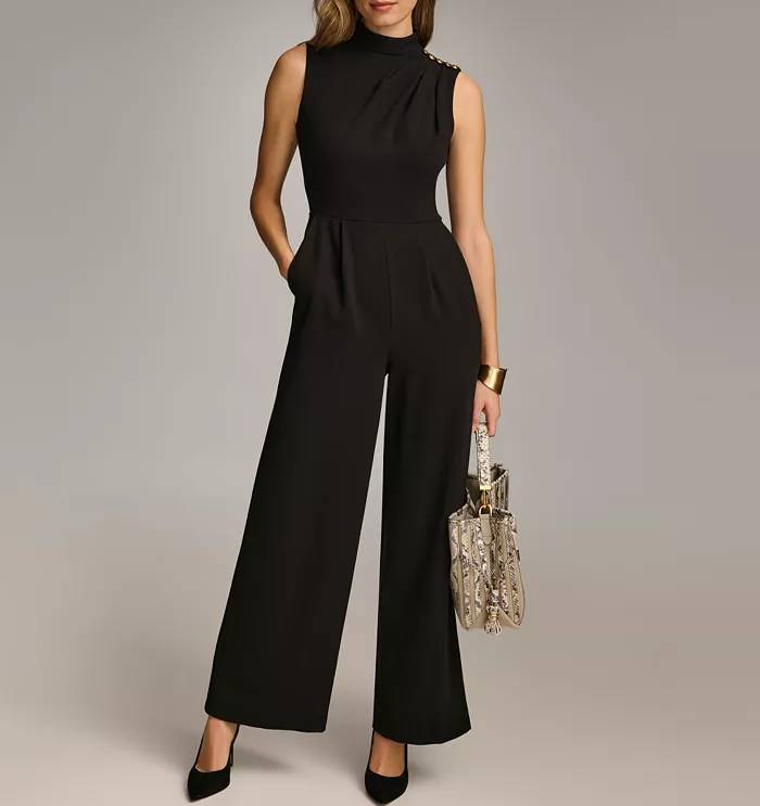 Mock Neck Sleeveless Straight Leg Jumpsuit For Women