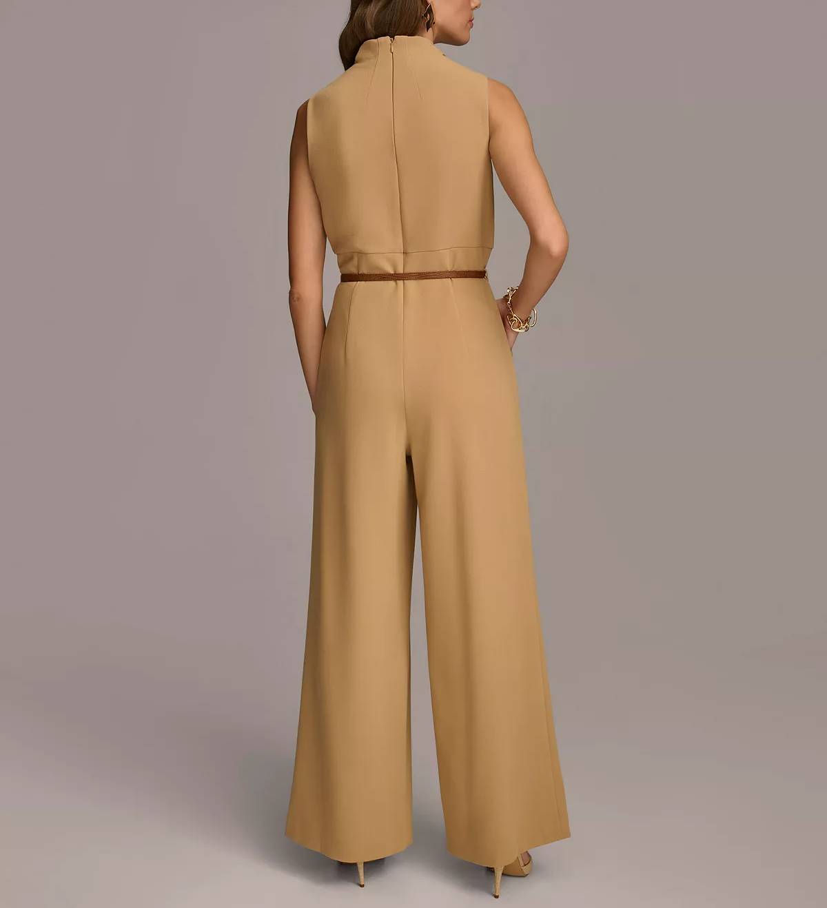 Draped Neck Belted Sleeveless Jumpsuit For Women
