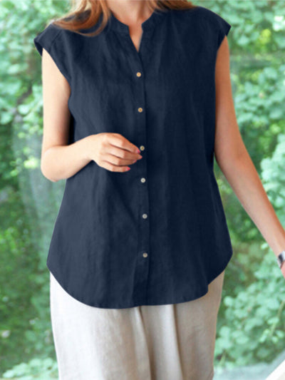 Solid Casual Stand Collar Blouse For Women