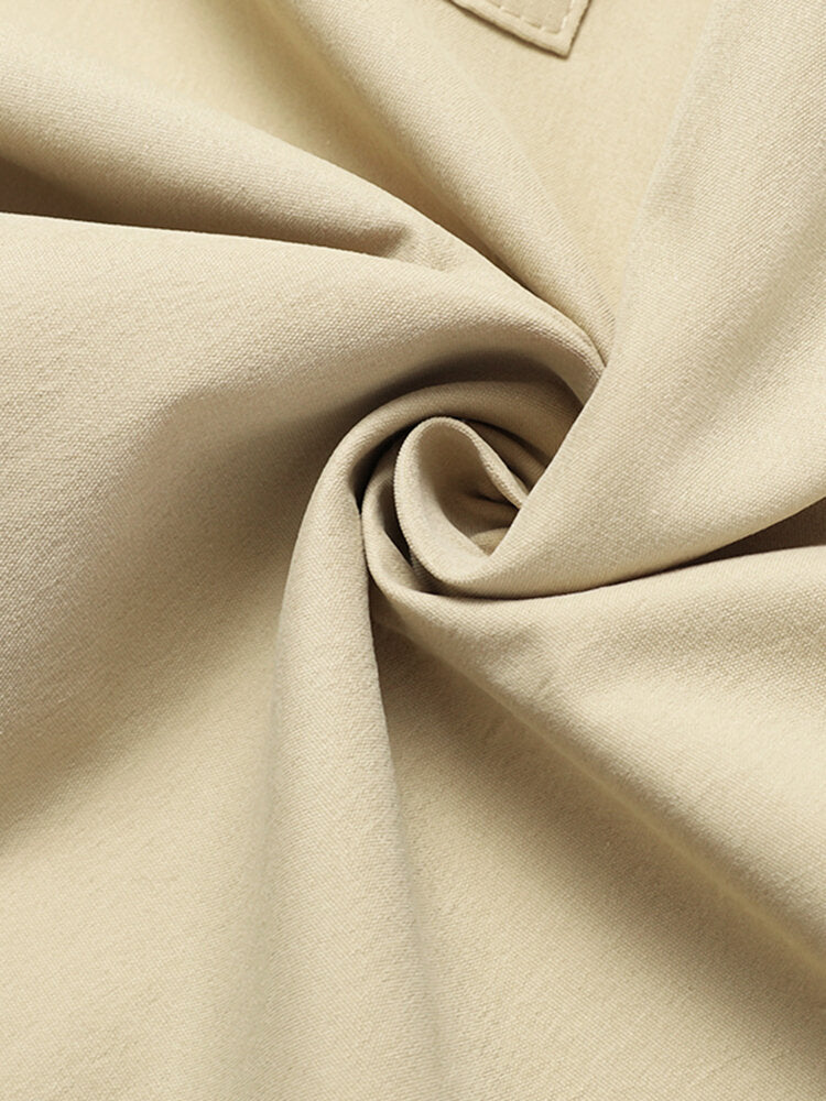 Solid Color Short Sleeve Pockets Lapel Casual Women Dress