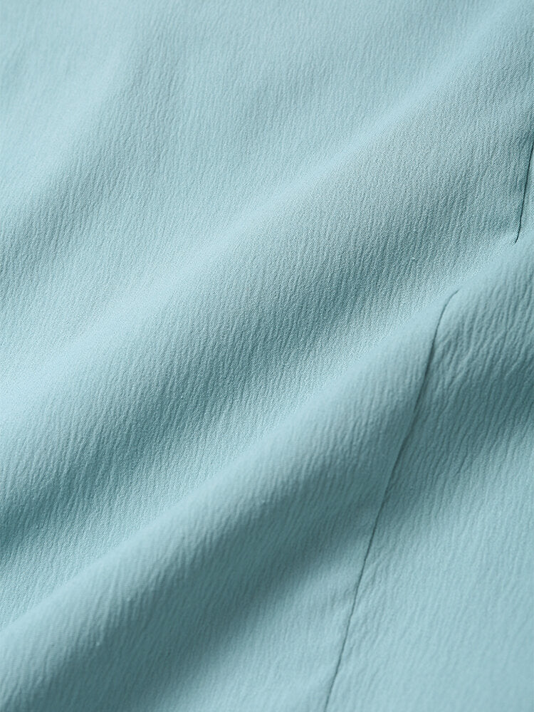 Women Solid Dual Pocket V-neck Short Sleeve Dress