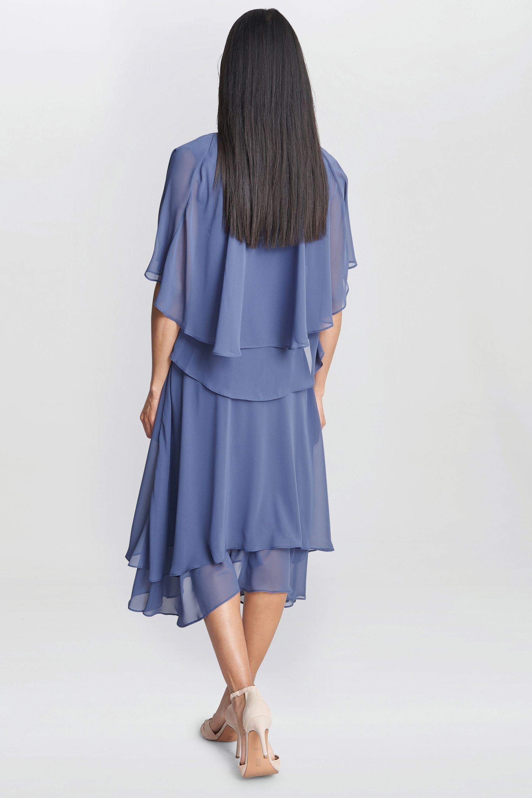 Cheryl Blue V-Neck Midi Dress with Matching Jacket