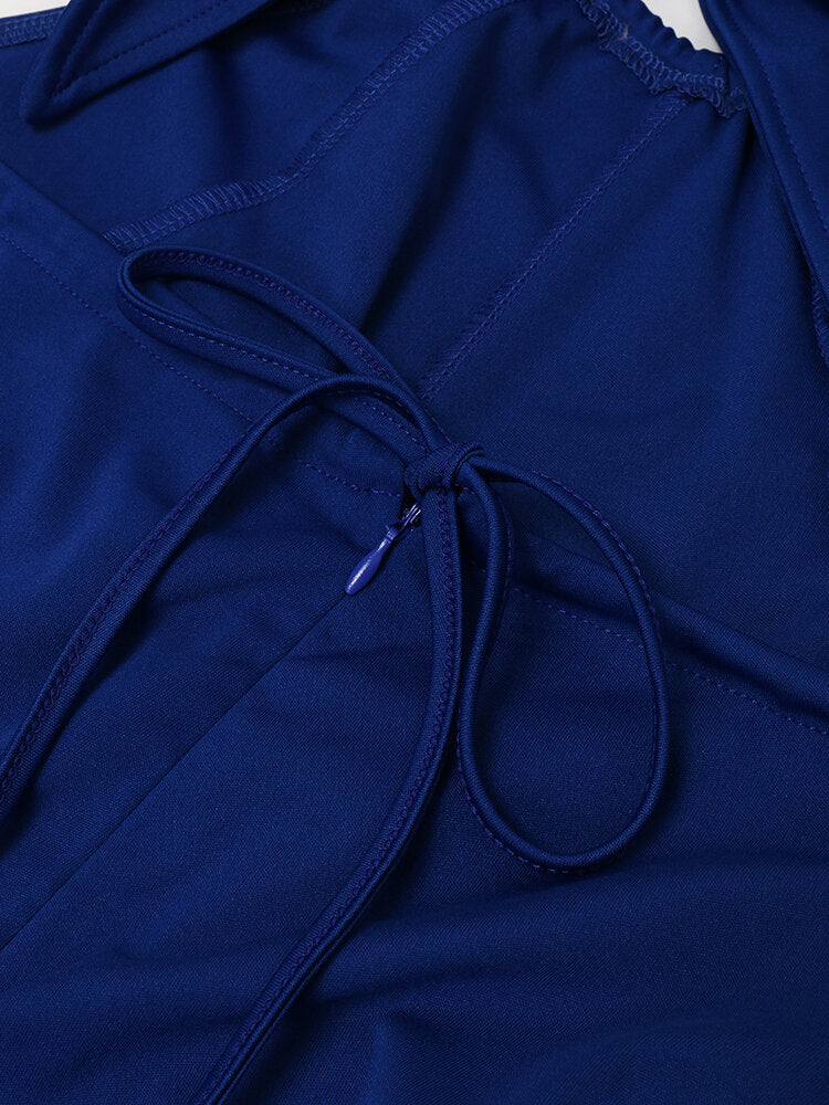 Solid Spaghetti Strap Lace Up Open Back Wide Leg  Women Jumpsuits