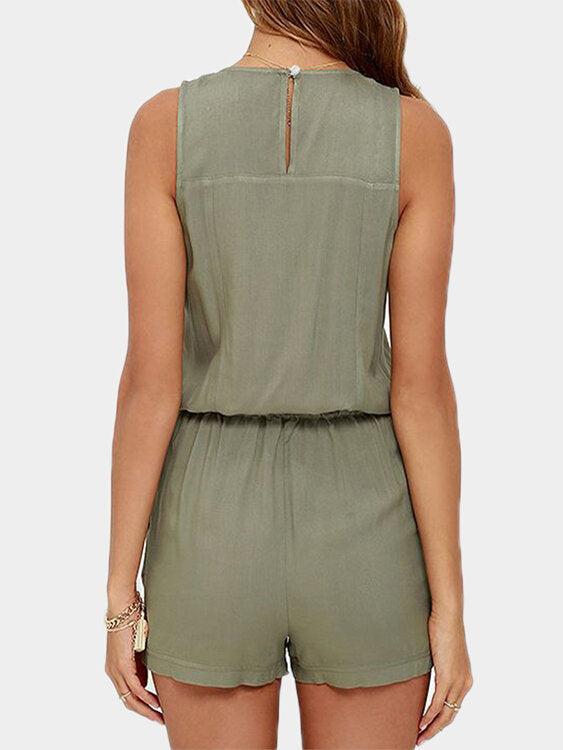 Sleeveless Drawstring Solid Women's Jumpsuits
