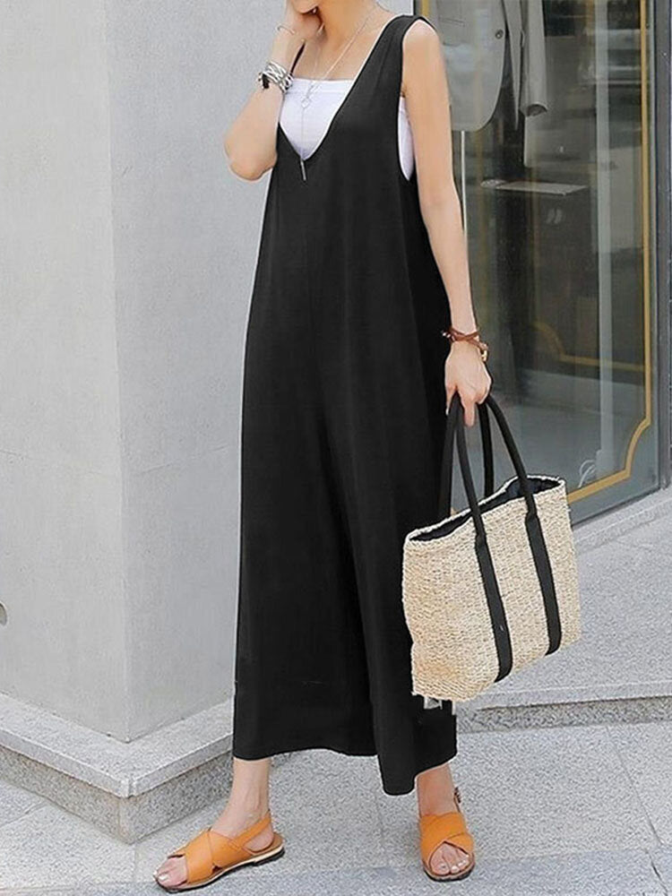Solid Backless Sleeveless Casual  Women Jumpsuits